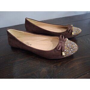 EUC Luo Luo Brown Suede with Rhinestones Ballet Flats/Sz. 6.5